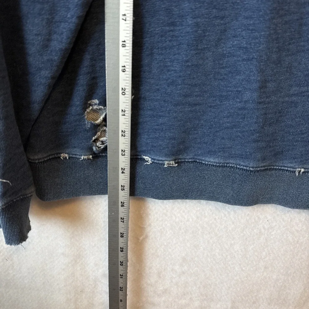 Rivet & Thread J Crew Distressed Thrashed Ripped Indigo Blue Sweatshirt M Grunge